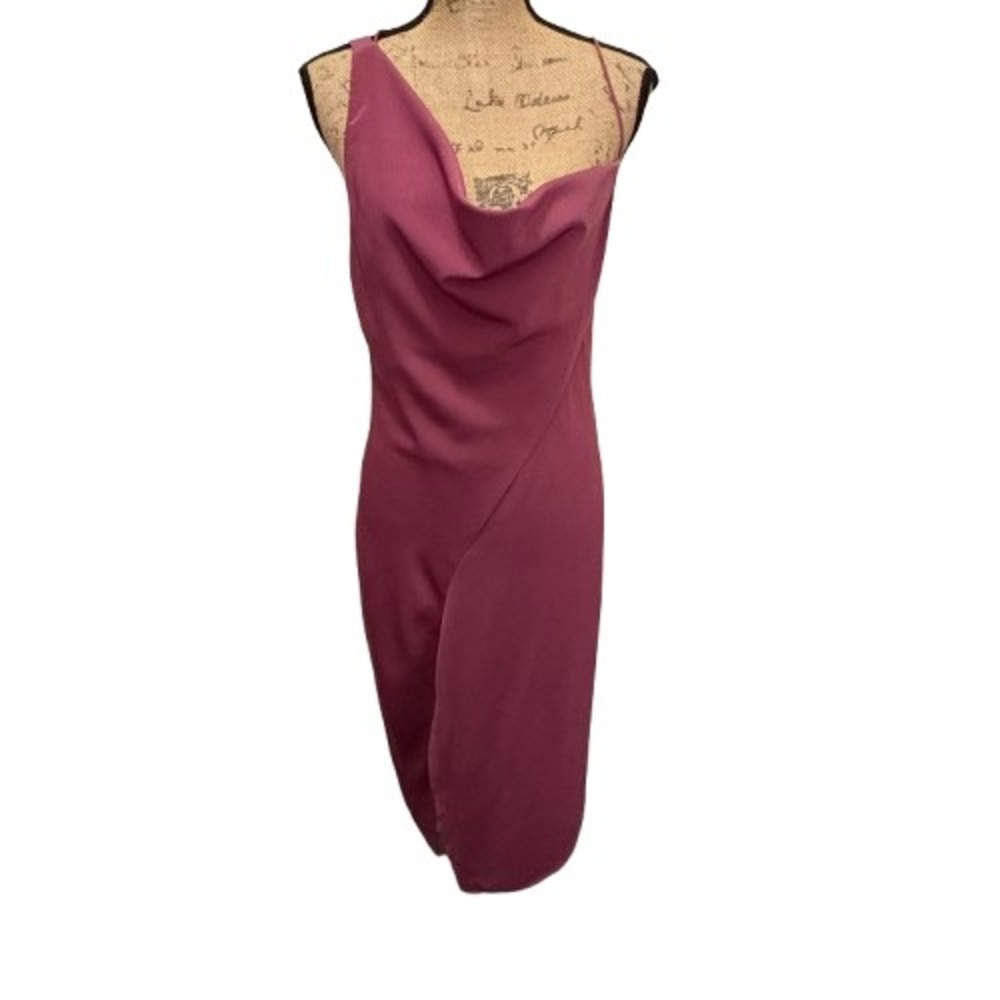 Keepsake The Label Mulberry Be Mini Midi Dress Drape Neck Mauve Size Large